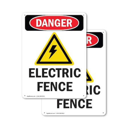 Signmission Electric Fence Danger Sign, Plastic, 7in W x 10in L, 2PK OS-2PACK-DS-P-710-V-2212